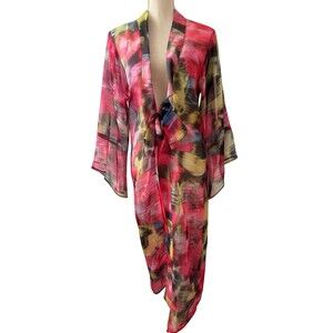 By Anthropologie Colorful Rainbow Sheer Kimono Robe Wrap Maxi Dress One Size